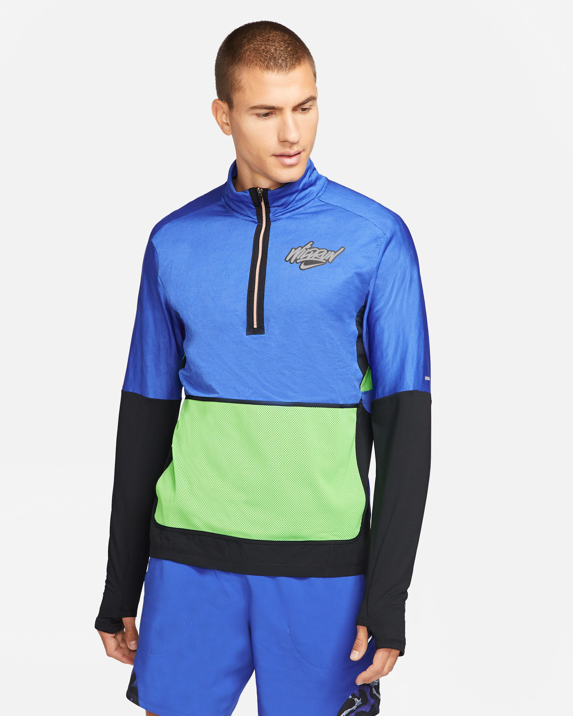 トップス　メンズ　M　ヴェイパーキット　ブルー NIKE Nike Dri-FIT Wild Run Men's 1/2-Zip Graphic Running Top. Nike CA